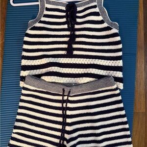 NWOT House of Harlow 1960 Navy and White Striped Knit Tank & Shorts Set